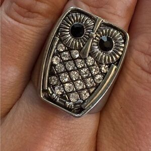 Silver Owl Ring with Crystals